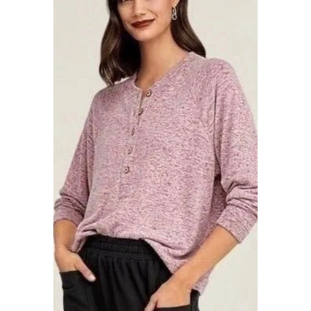 Cabi Henley Pullover Knit Sweater Long Sleeve #4200 Burgundy Mist Size M